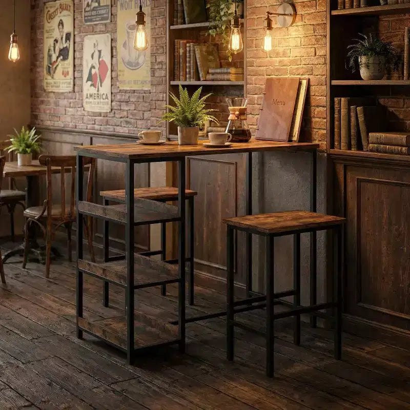 Ensemble de table de cuisine 3 pièces avec étagères de rangement, table à manger peu encombrante et 2 tabourets pour petits espaces cuisine salle à manger restaurant