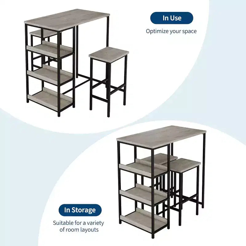 Ensemble de table de cuisine 3 pièces avec étagères de rangement, table à manger peu encombrante et 2 tabourets pour petits espaces cuisine salle à manger restaurant