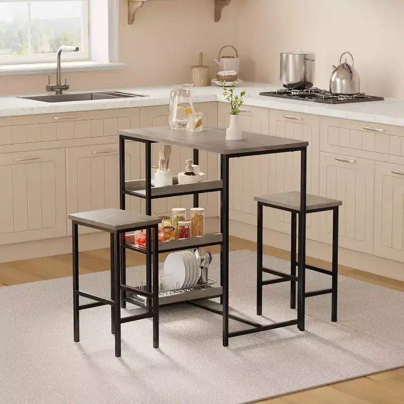 Ensemble de table de cuisine 3 pièces avec étagères de rangement, table à manger peu encombrante et 2 tabourets pour petits espaces cuisine salle à manger restaurant