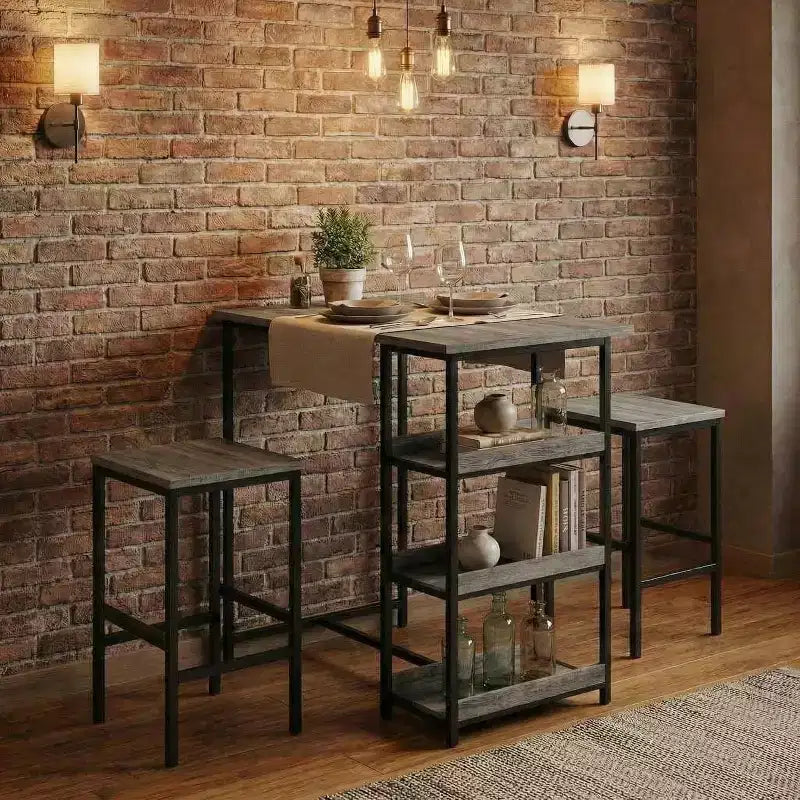 Ensemble de table de cuisine 3 pièces avec étagères de rangement, table à manger peu encombrante et 2 tabourets pour petits espaces cuisine salle à manger restaurant
