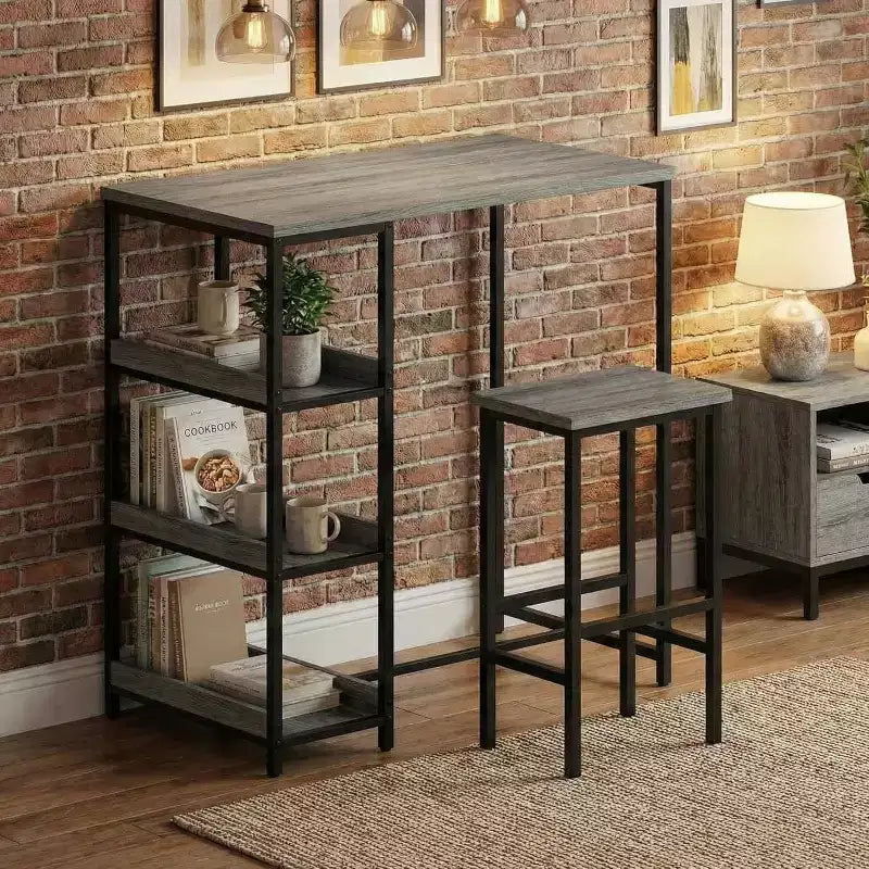 Ensemble de table de cuisine 3 pièces avec étagères de rangement, table à manger peu encombrante et 2 tabourets pour petits espaces cuisine salle à manger restaurant