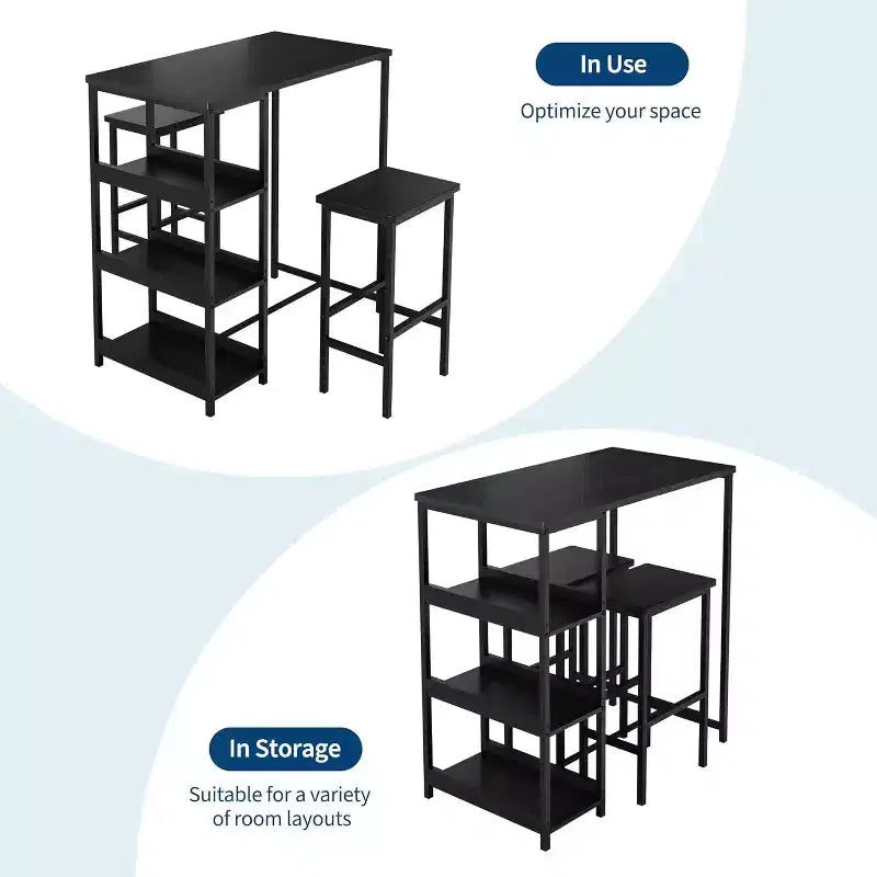 Ensemble de table de cuisine 3 pièces avec étagères de rangement, table à manger peu encombrante et 2 tabourets pour petits espaces cuisine salle à manger restaurant