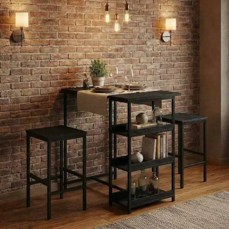 Ensemble de table de cuisine 3 pièces avec étagères de rangement, table à manger peu encombrante et 2 tabourets pour petits espaces cuisine salle à manger restaurant