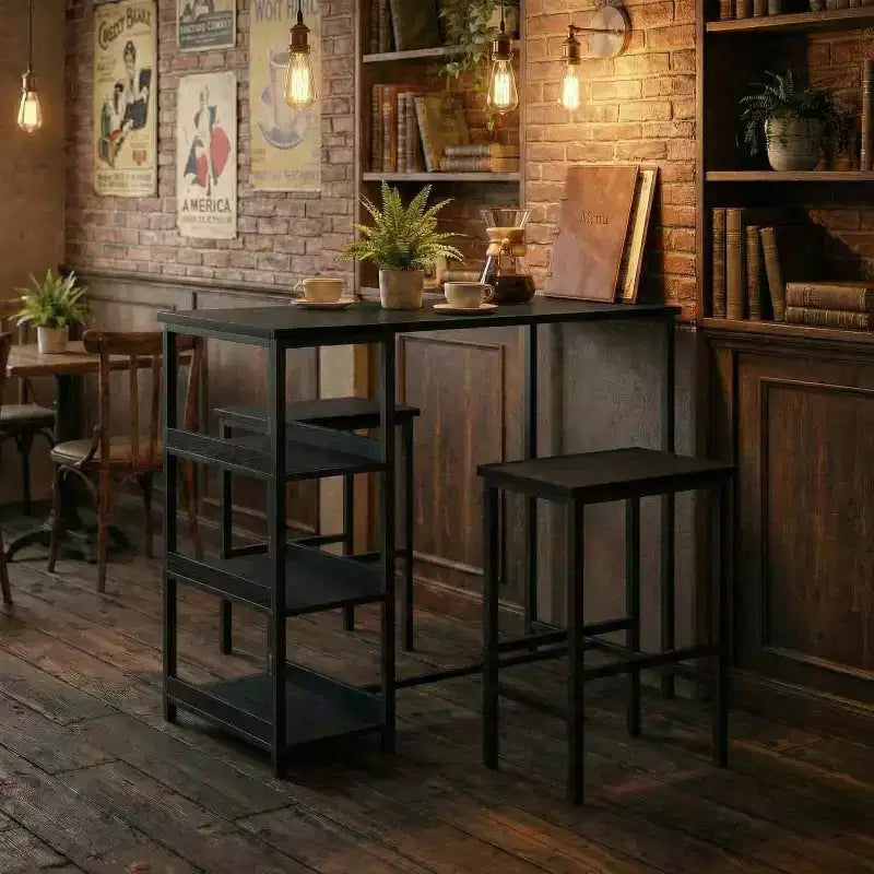 Ensemble de table de cuisine 3 pièces avec étagères de rangement, table à manger peu encombrante et 2 tabourets pour petits espaces cuisine salle à manger restaurant