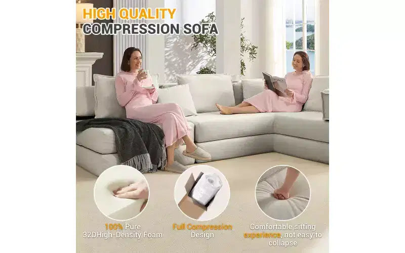 Canapé d'angle modulable MooxvMoo 118,2, canapé surdimensionné de 118,2 pouces avec 6 oreillers, canapé de sol rembourré, gris clair