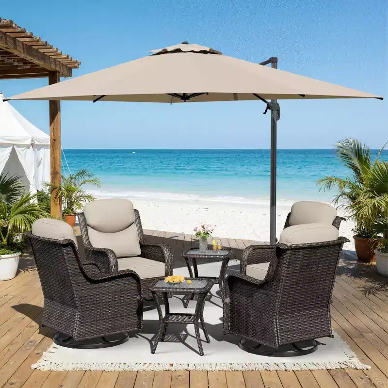 Ensemble de chaises à bascule d'extérieur UPTIOT avec tables d'appoint et parasol de terrasse à double auvent de 4 mètres