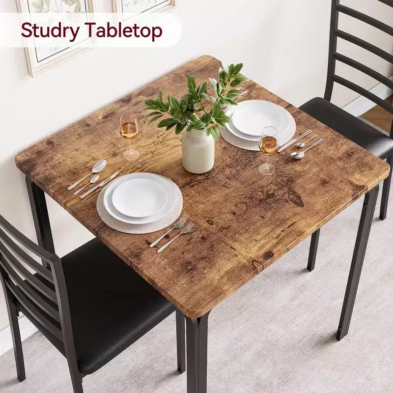 Ensemble de table à manger compacte peu encombrante pour 2 personnes, table carrée moderne avec 2 chaises, pour petits appartements, cuisines, coins repas 73,9 x 73,9 x 76,2 cm