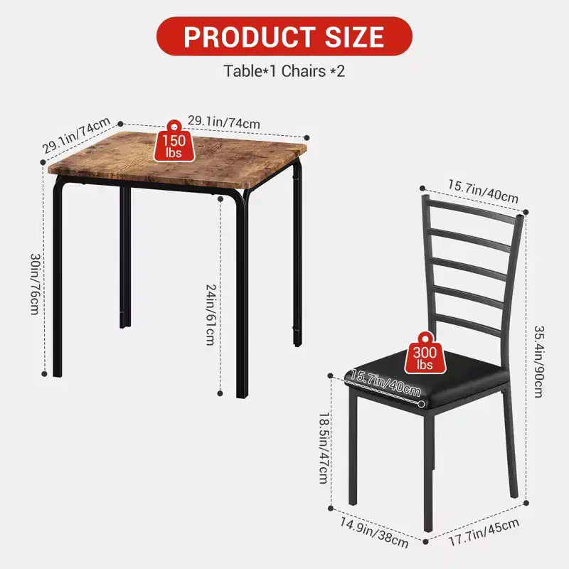 Ensemble de table à manger compacte peu encombrante pour 2 personnes, table carrée moderne avec 2 chaises, pour petits appartements, cuisines, coins repas 73,9 x 73,9 x 76,2 cm