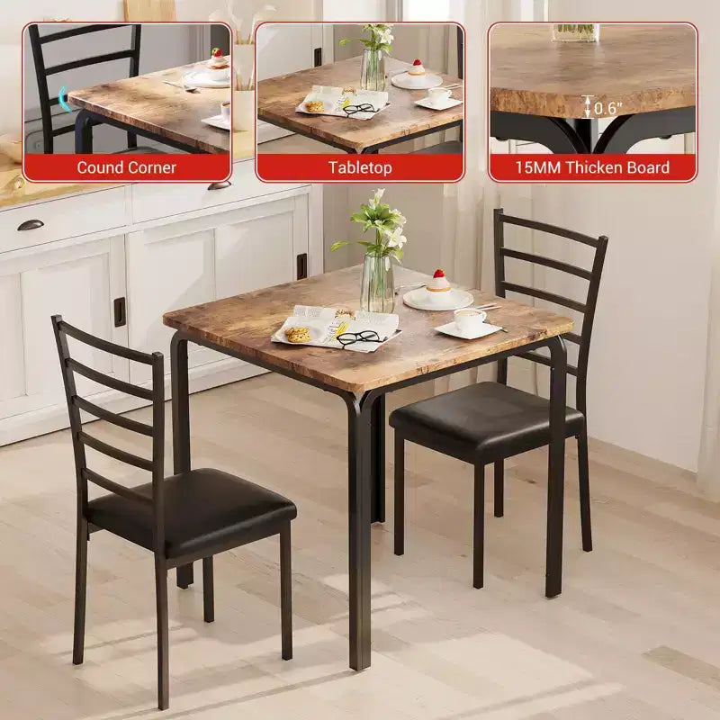 Ensemble de table à manger compacte peu encombrante pour 2 personnes, table carrée moderne avec 2 chaises, pour petits appartements, cuisines, coins repas 73,9 x 73,9 x 76,2 cm