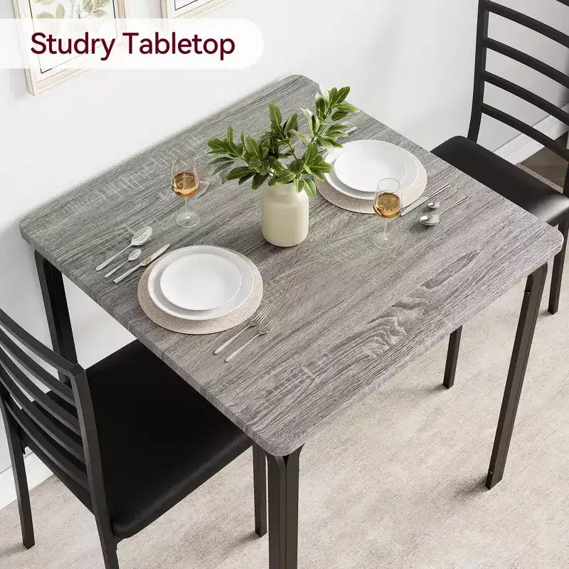 Ensemble de table à manger compacte peu encombrante pour 2 personnes, table carrée moderne avec 2 chaises, pour petits appartements, cuisines, coins repas 73,9 x 73,9 x 76,2 cm