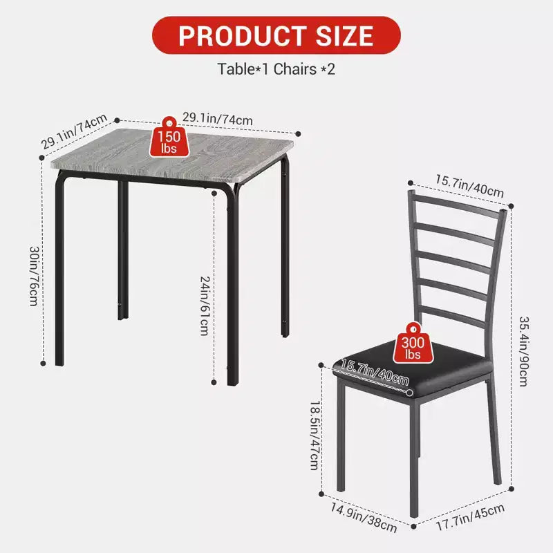 Ensemble de table à manger compacte peu encombrante pour 2 personnes, table carrée moderne avec 2 chaises, pour petits appartements, cuisines, coins repas 73,9 x 73,9 x 76,2 cm