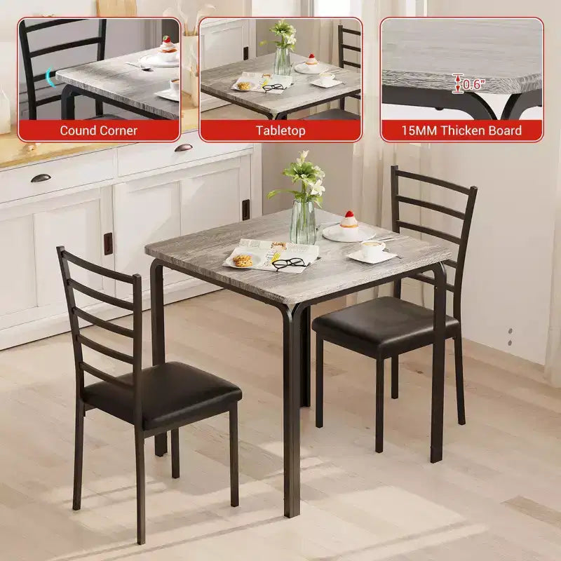Ensemble de table à manger compacte peu encombrante pour 2 personnes, table carrée moderne avec 2 chaises, pour petits appartements, cuisines, coins repas 73,9 x 73,9 x 76,2 cm