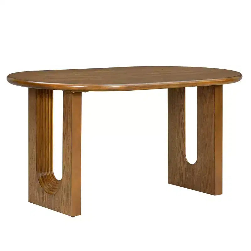 Ensemble de salle à manger 7 pièces Whisen de style rustique, meubles de cuisine en bois pour 6 personnes, table ovale et 6 chaises en rotin