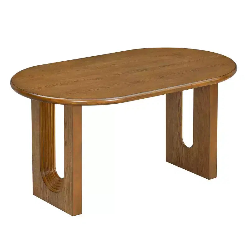 Ensemble de salle à manger 7 pièces Whisen de style rustique, meubles de cuisine en bois pour 6 personnes, table ovale et 6 chaises en rotin