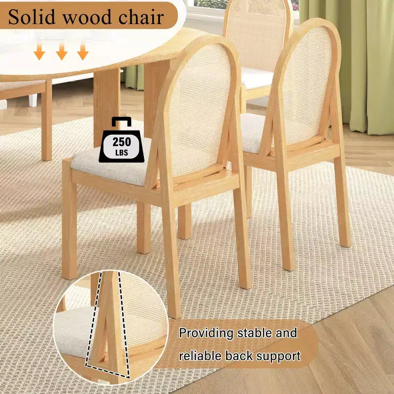 Ensemble de salle à manger 7 pièces Whisen de style rustique, meubles de cuisine en bois pour 6 personnes, table ovale et 6 chaises en rotin