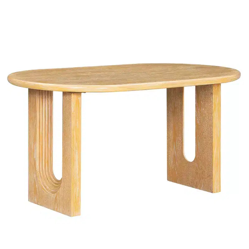 Ensemble de salle à manger 7 pièces Whisen de style rustique, meubles de cuisine en bois pour 6 personnes, table ovale et 6 chaises en rotin