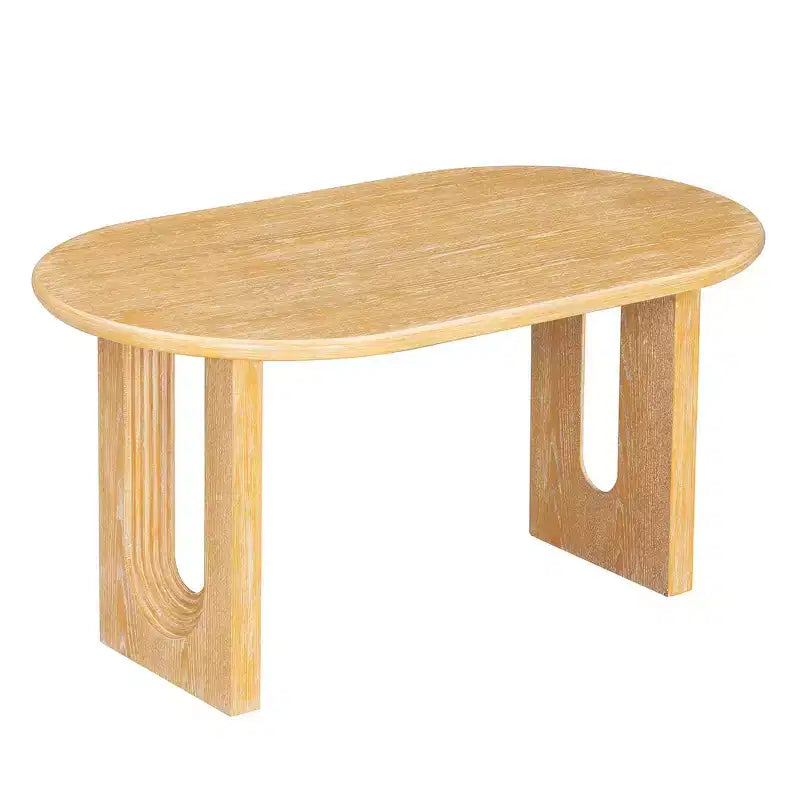 Ensemble de salle à manger 7 pièces Whisen de style rustique, meubles de cuisine en bois pour 6 personnes, table ovale et 6 chaises en rotin