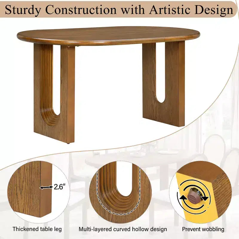 Ensemble de salle à manger 7 pièces Whisen de style rustique, meubles de cuisine en bois pour 6 personnes, table ovale et 6 chaises en rotin