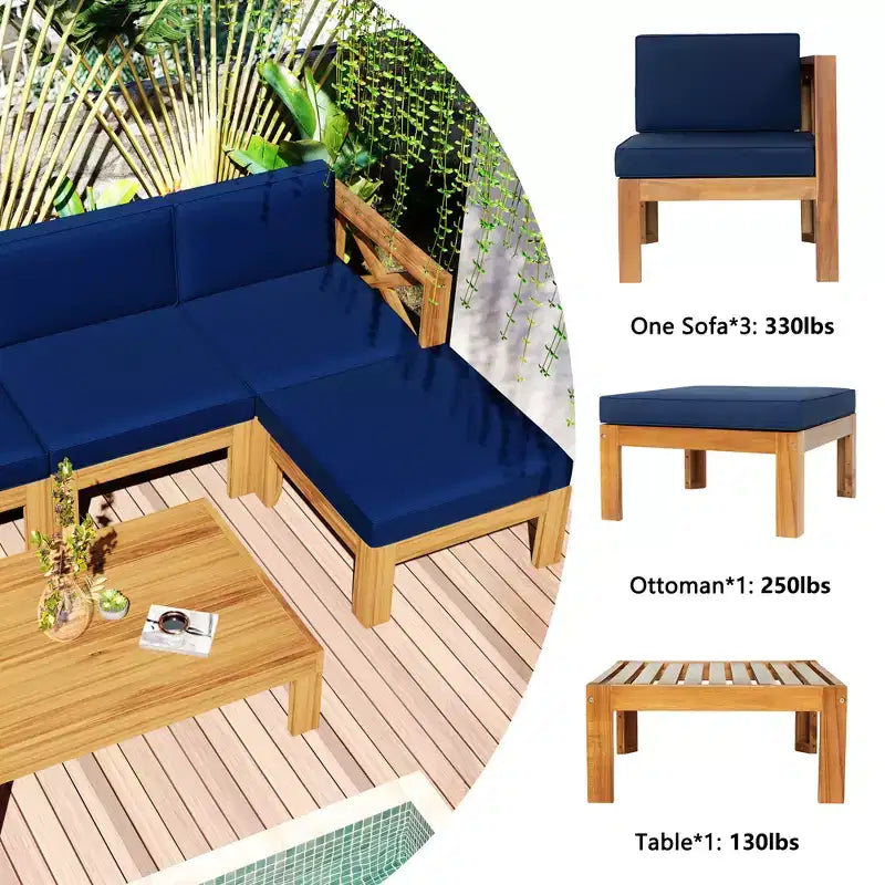 GDFStudio Danna Ensemble de canapé sectionnel extérieur 5 pièces en bois d'acacia avec table et coussins