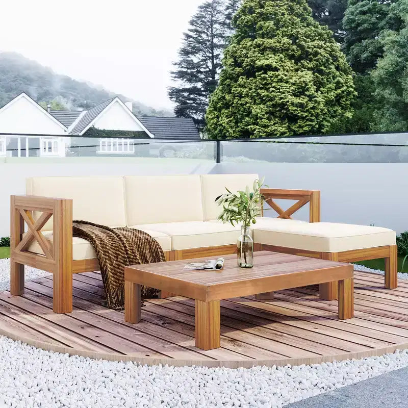 GDFStudio Danna Ensemble de canapé sectionnel extérieur 5 pièces en bois d'acacia avec table et coussins