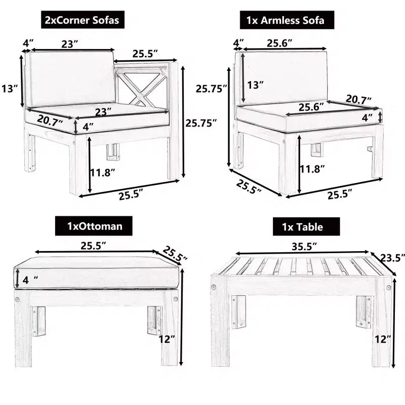 GDFStudio Danna Ensemble de canapé sectionnel extérieur 5 pièces en bois d'acacia avec table et coussins