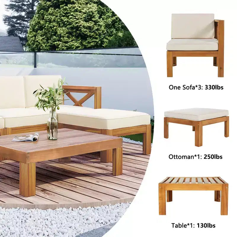 GDFStudio Danna Ensemble de canapé sectionnel extérieur 5 pièces en bois d'acacia avec table et coussins