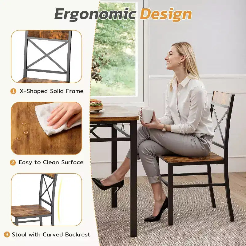 Ensemble de salle à manger 3 pièces Zevemomo pour 2 personnes avec petite table et 2 chaises à dossier incurvé pour petit appartement, cuisine, marron
