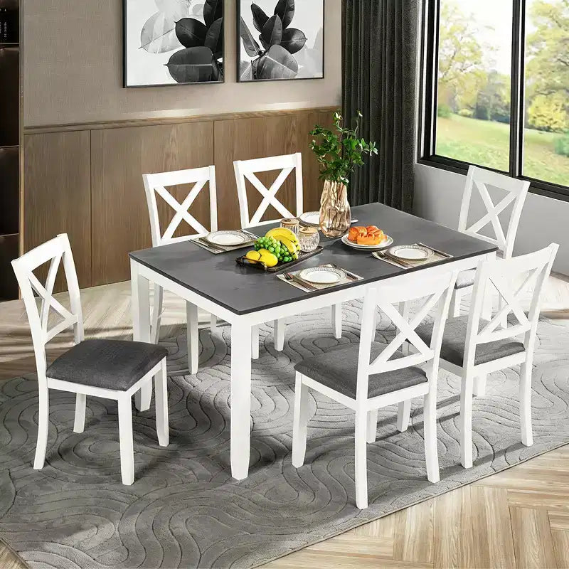 Ensemble de table et de chaises de salle à manger rembourrées GDFStudio Loren modernes en bois massif, 7 pièces