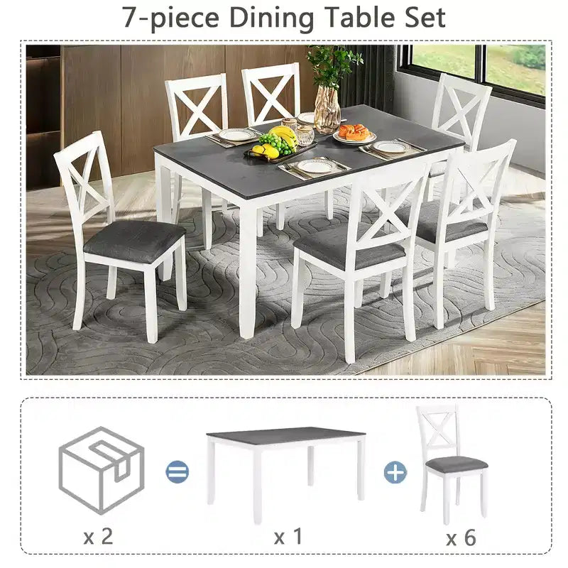 Ensemble de table et de chaises de salle à manger rembourrées GDFStudio Loren modernes en bois massif, 7 pièces