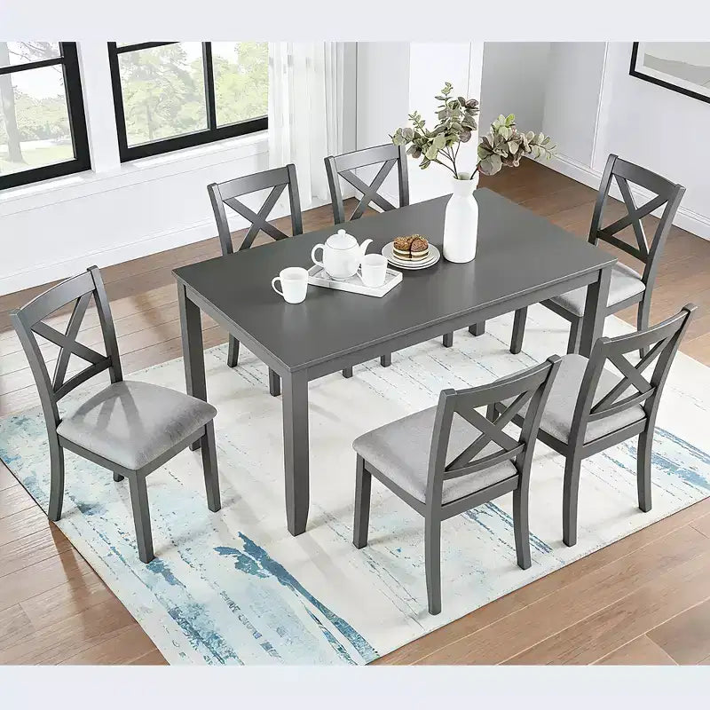 Ensemble de table et de chaises de salle à manger rembourrées GDFStudio Loren modernes en bois massif, 7 pièces
