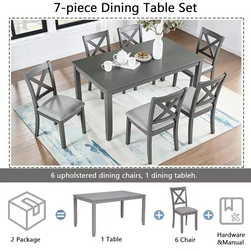 Ensemble de table et de chaises de salle à manger rembourrées GDFStudio Loren modernes en bois massif, 7 pièces