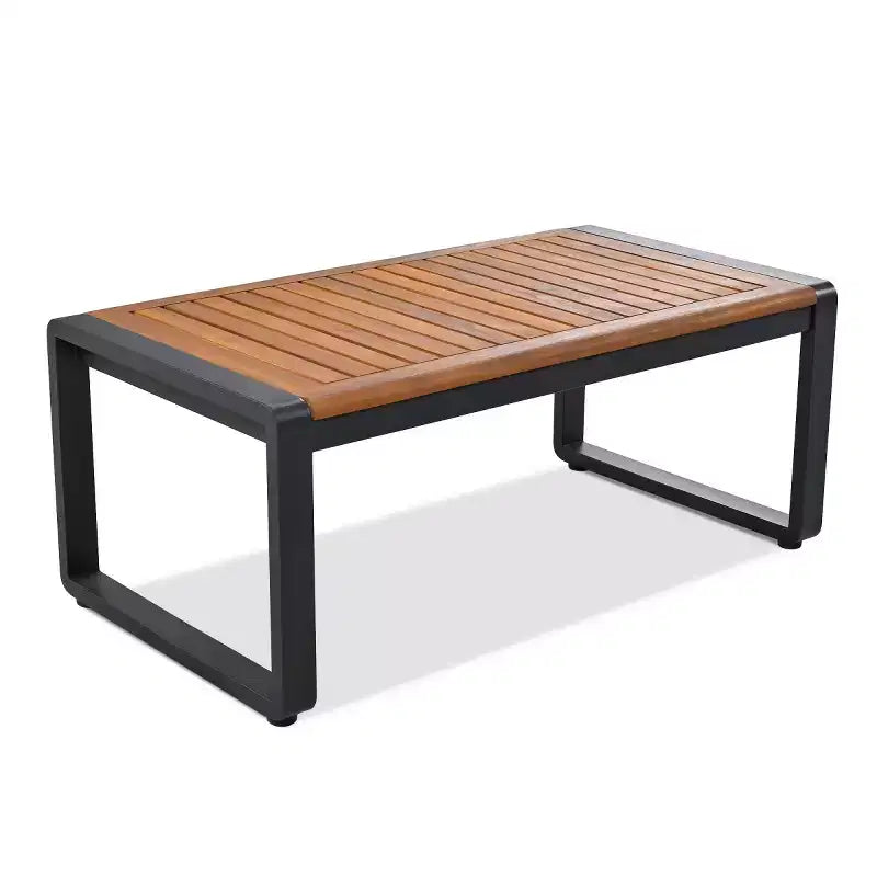 Ensemble de conversation d'extérieur 4 pièces pour 5 personnes, canapé en métal avec coussins et table basse en bois d'acacia pour jardin, cour - Panipeachy