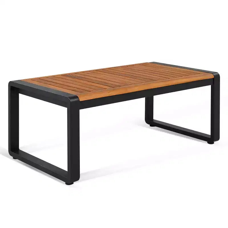 Ensemble de conversation d'extérieur 4 pièces pour 5 personnes, canapé en métal avec coussins et table basse en bois d'acacia pour jardin, cour - Panipeachy