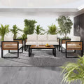 4-Piece Outdoor Patio Conversation Set for 5, Metal Frame Sofa Set with Cushions and Acacia Wood Coffee Table for Garden, Backyard-Panipeachy