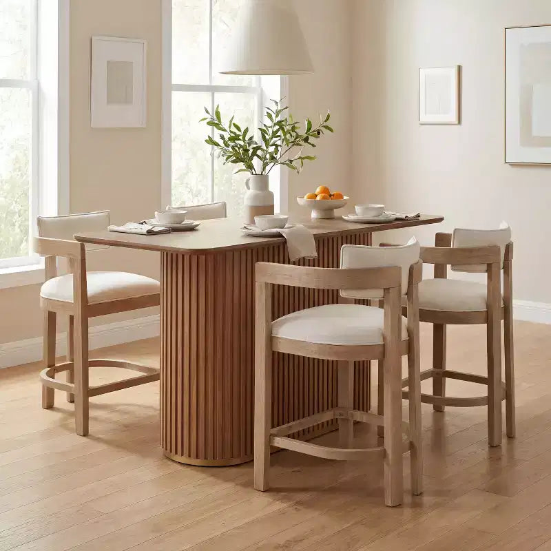 Christopher Knight Home Heini, ensemble de salle à manger moderne 5 pièces en bois avec table à pied central et pieds en bois d'hévéa