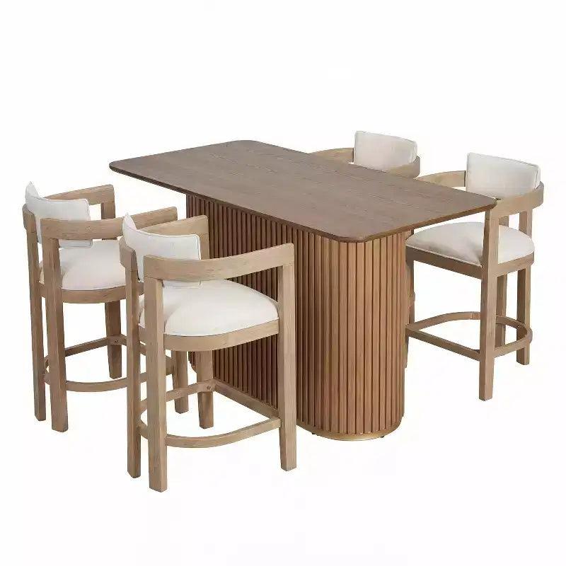 Christopher Knight Home Heini, ensemble de salle à manger moderne 5 pièces en bois avec table à pied central et pieds en bois d'hévéa