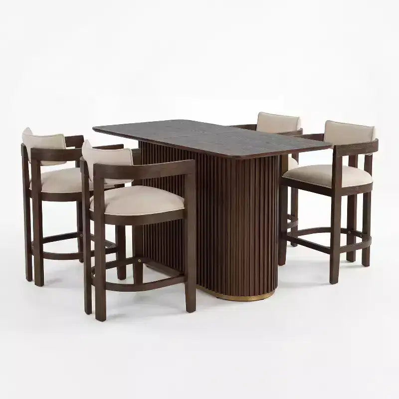 Christopher Knight Home Heini, ensemble de salle à manger moderne 5 pièces en bois avec table à pied central et pieds en bois d'hévéa