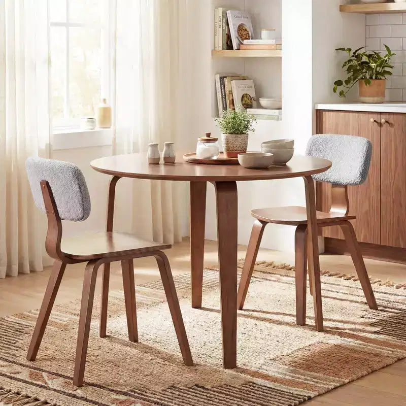 Costway Ensemble table à manger 3 pièces/5 pièces avec 2/4 chaises rembourrées, table de dînette ronde beige et naturel/gris et noyer