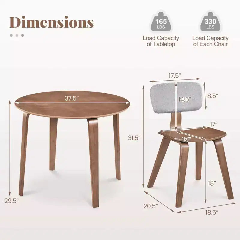 Costway Ensemble table à manger 3 pièces/5 pièces avec 2/4 chaises rembourrées, table de dînette ronde beige et naturel/gris et noyer
