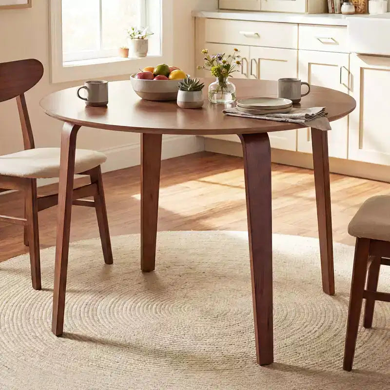 Costway Ensemble table à manger 3 pièces/5 pièces avec 2/4 chaises rembourrées, table de dînette ronde beige et naturel/gris et noyer