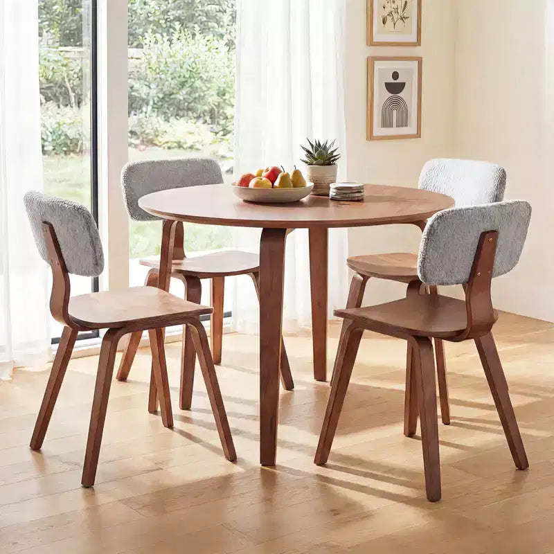 Costway Ensemble table à manger 3 pièces/5 pièces avec 2/4 chaises rembourrées, table de dînette ronde beige et naturel/gris et noyer