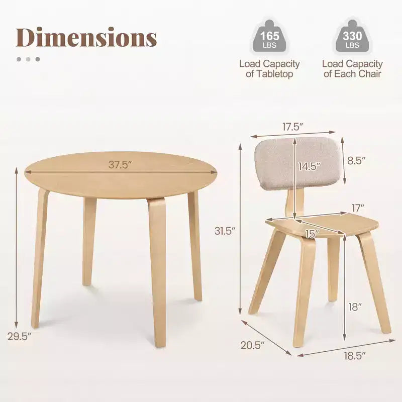 Costway Ensemble table à manger 3 pièces/5 pièces avec 2/4 chaises rembourrées, table de dînette ronde beige et naturel/gris et noyer