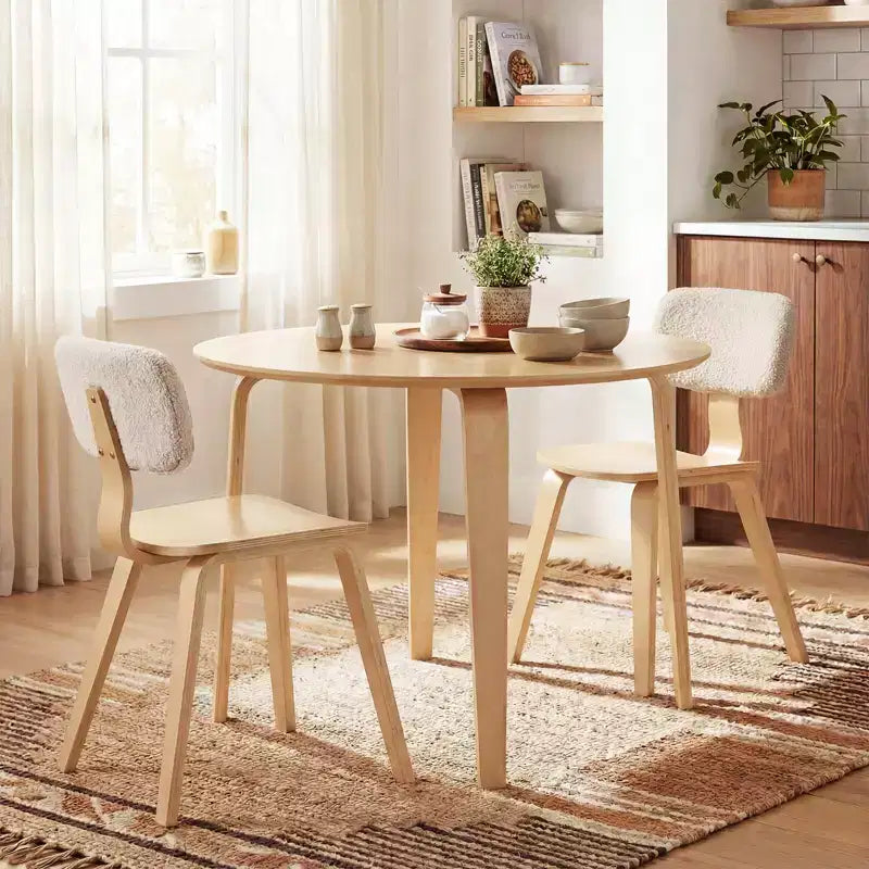 Costway Ensemble table à manger 3 pièces/5 pièces avec 2/4 chaises rembourrées, table de dînette ronde beige et naturel/gris et noyer