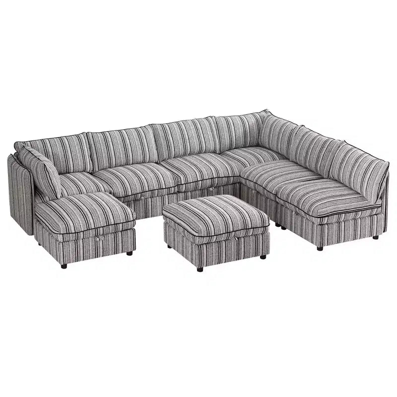 Canapé modulable en U GDFStudio Jeju 8 pièces, rembourré, avec rangement, 125''x 93, et ottoman