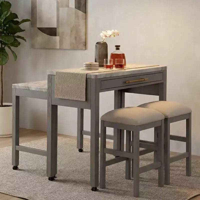 Ensemble de salle à manger GDFStudio Dawson avec plateau en bois et dessus en faux marbre, hauteur comptoir et table extensible