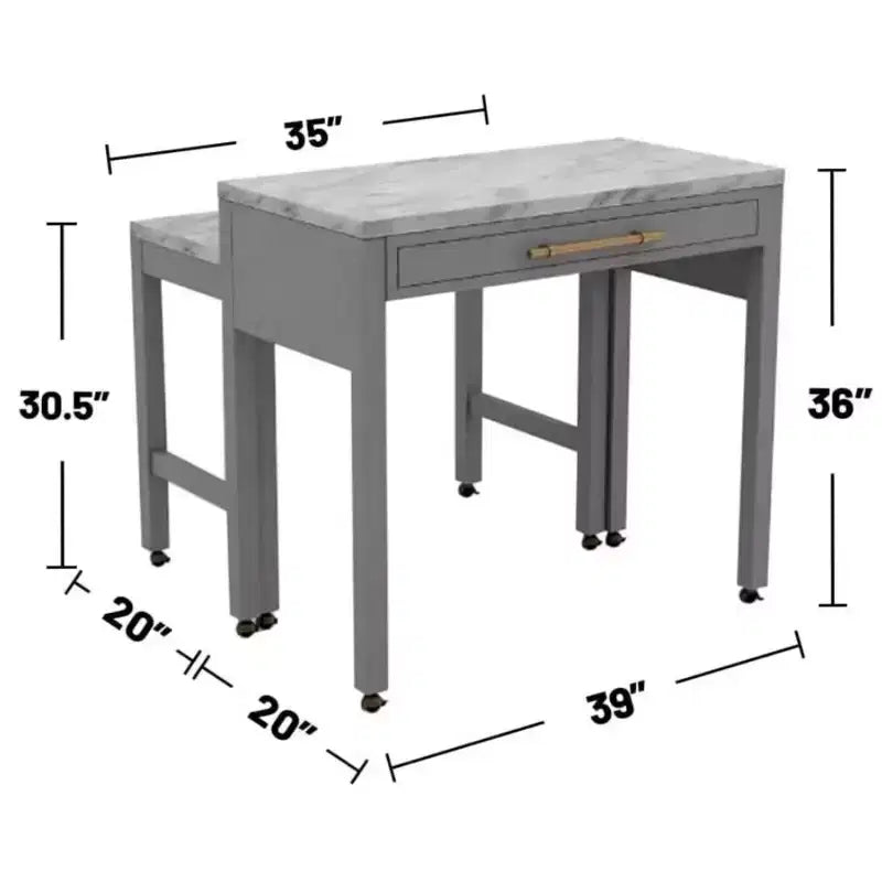 Ensemble de salle à manger GDFStudio Dawson avec plateau en bois et dessus en faux marbre, hauteur comptoir et table extensible