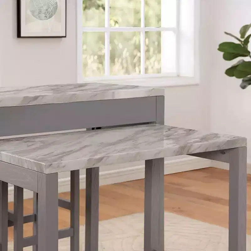 Ensemble de salle à manger GDFStudio Dawson avec plateau en bois et dessus en faux marbre, hauteur comptoir et table extensible