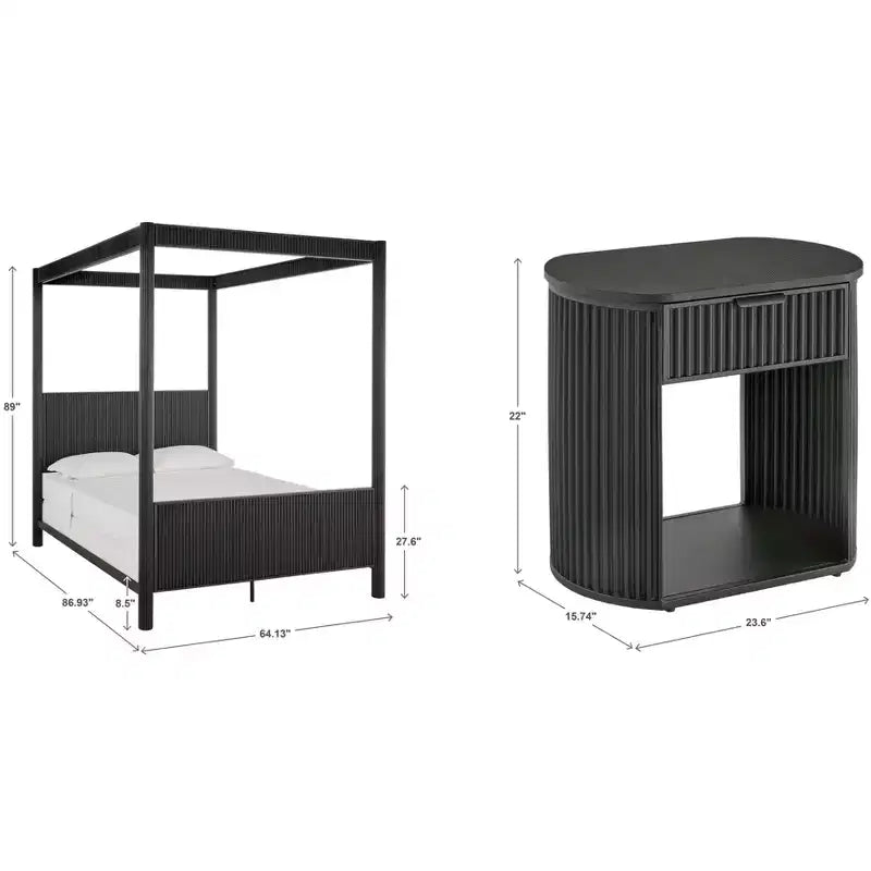 Chambre à coucher complète Shirley (lit et tables de chevet) – Noir – iNSPIREQ