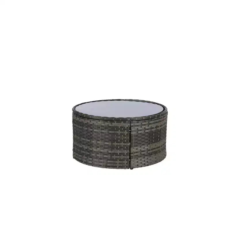 GDFStudio Halcyon Ensemble de conversation d'extérieur 7 pièces demi-lune en osier et métal avec table en verre trempé