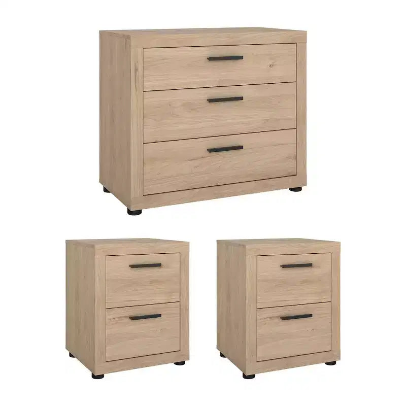 Tvilum, Mira 3-Piece Bedroom Set - Chest And Nightstand Set Of 2, Jackson Hickory